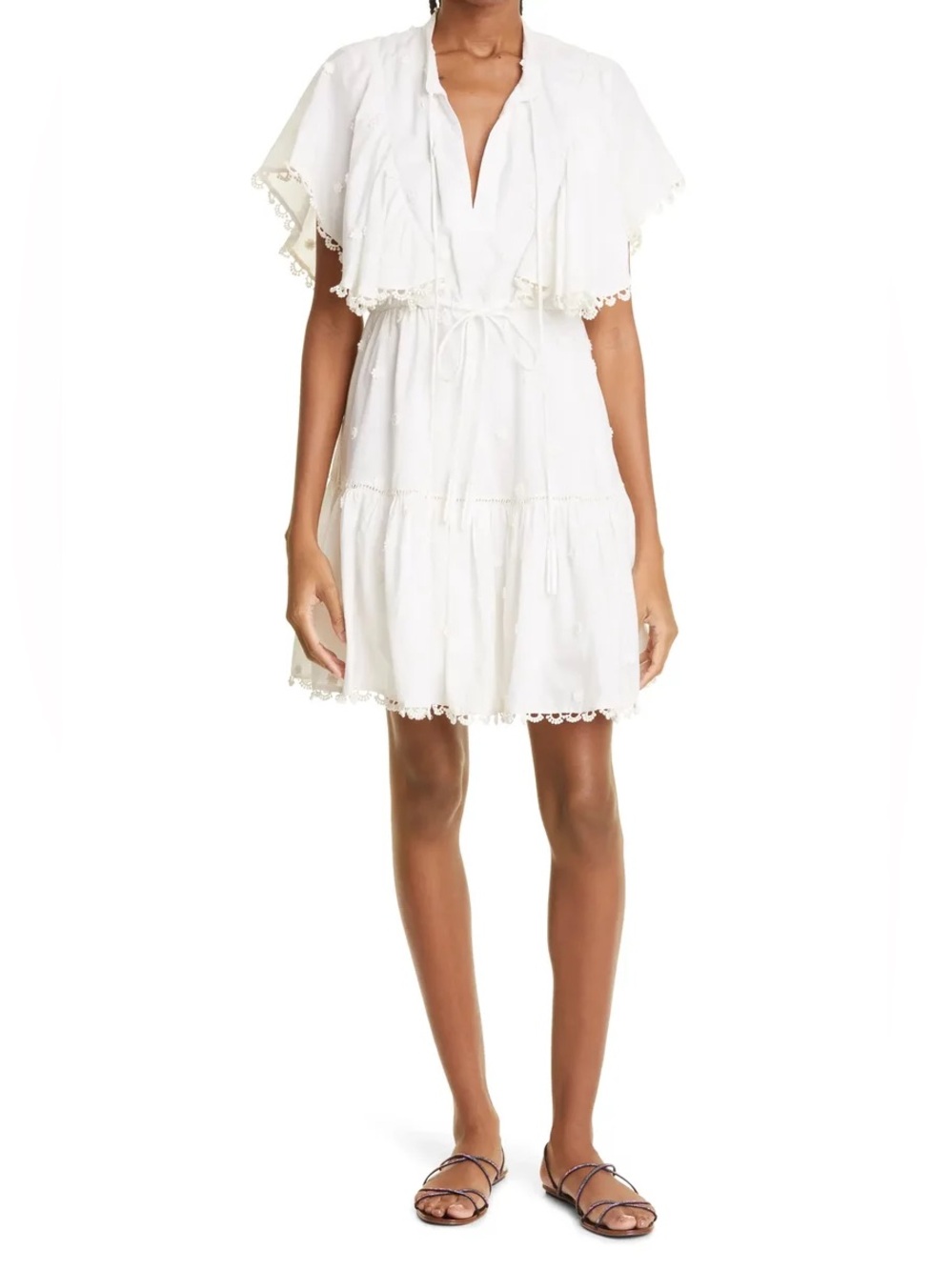 Farm Rio 3D Flower A-Line Cotton Mini Dress white Size S NWT - Picture 4 of 10